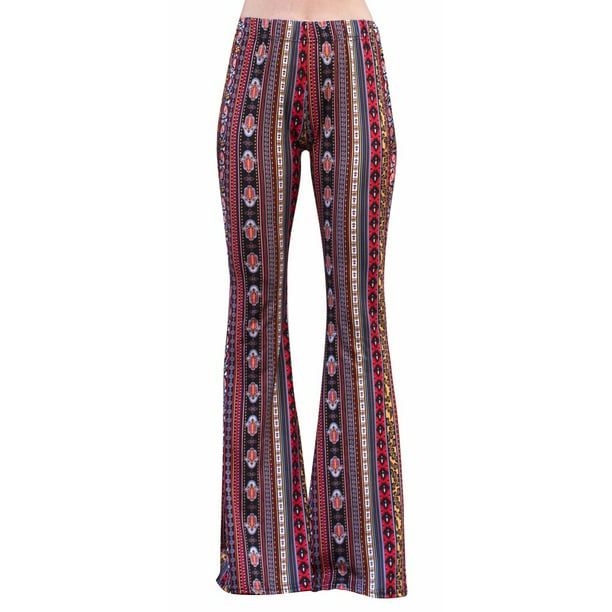 Daisy Del Sol Womens High Waist Gypsy Comfy Yoga Ethnic Tribal Stretch Palazzo 70s Bell Bottom Fit to Flare Pants